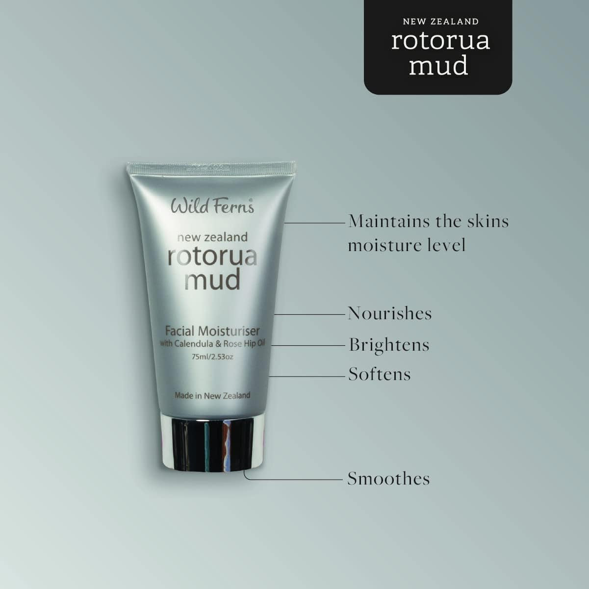 Rotorua Mud Facial Moisturiser with Calendula & Rosehip Oil, 75 Milliliters