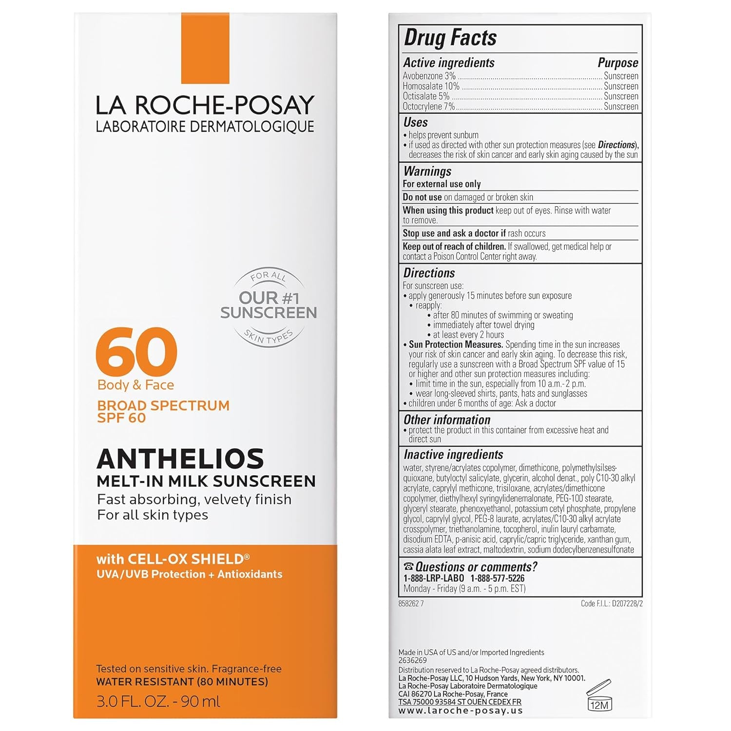 Anthelios Melt-In Milk Sunscreen SPF 60 | Sunscreen for Body & Face | Broad Spectrum SPF + Antioxidants | Oil Free Sunscreen Lotion | Lightweight & Fast Absorbing | Oxybenzone Free