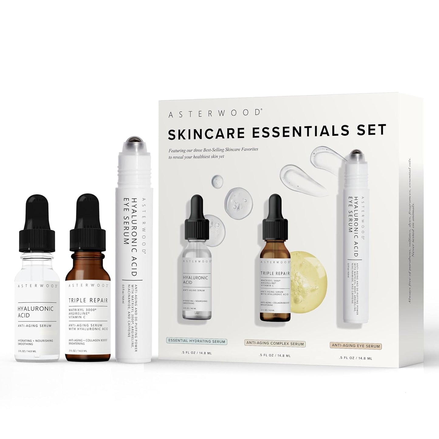 Skincare Essentials Gift Set - with Hyaluronic Acid Serum, Triple Repair Serum, and Hyaluronic Acid under Eye Serum - Skin Care Set, Christmas Gift, Gifts for Women