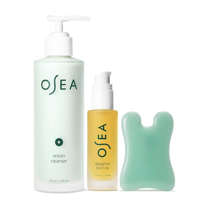 Glow & Go Facial Full Size Set - Includes Full Size Ocean Facial Cleanser (5Oz), Dayglow Face Oil (1Oz), Gua Sha Sculptor - Clean Beauty Set - Radiant Mother'S Day Gift Set