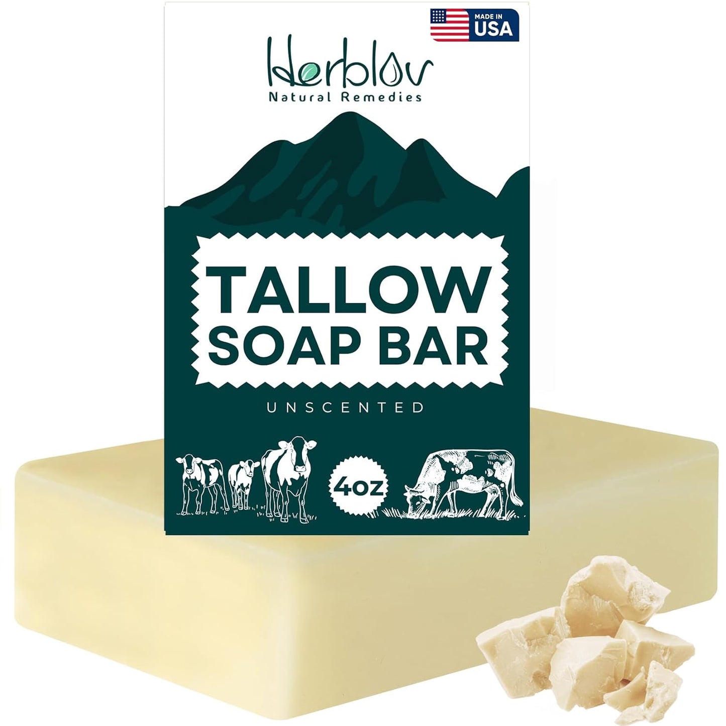 Beef Tallow Soap Bar – All Natural Grass Fed Tallow Soap Unscented – Moisturizing Face & Body Wash Great for Eczema, Dry, Itchy, Sensitive Skin – Handcrafted Bath Soap for Adults, Kids, Made in USA