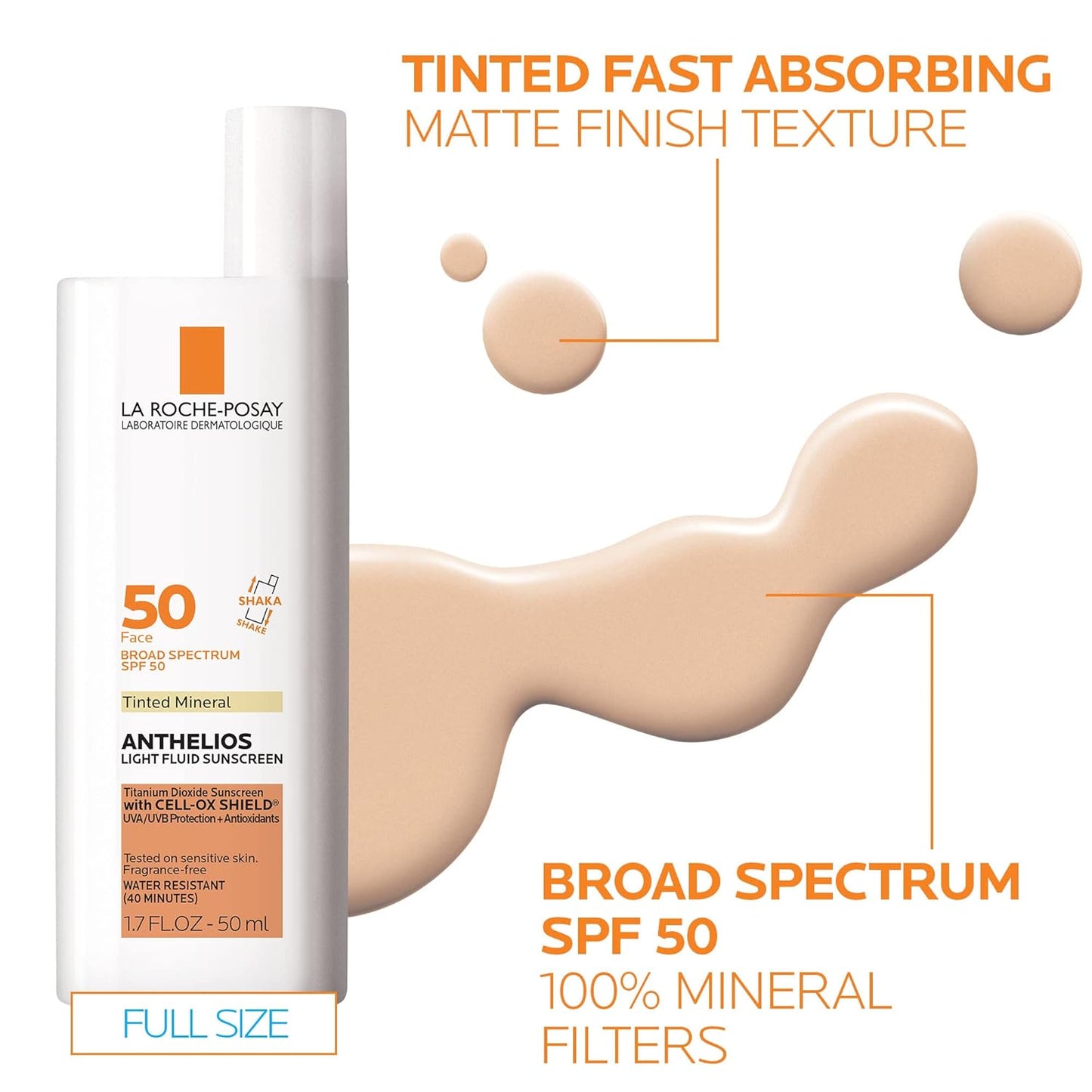 La Roche-Posay Anthelios Tinted Sunscreen SPF 40+ | Broad Spectrum SPF + Antioxidants | Titanium Dioxide & Zinc Oxide Sunscreen | 4 Flexible Shades with No White Cast | Oil Free & Oxybenzone Free