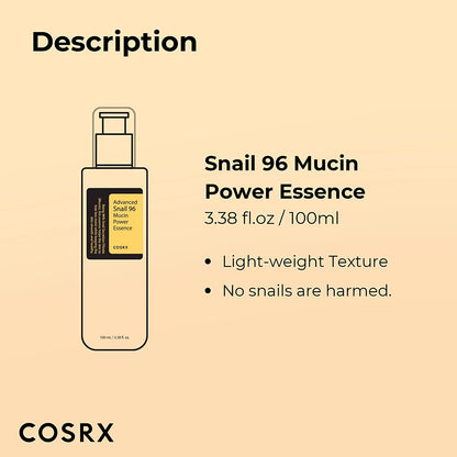 Snail Mucin 96% Power Face Serum 3.38 Fl Oz 100Ml, Hydrating Serum for Face, Self Care, Glow Skin under Makeup, Korean Skin Care, Korean Beauty