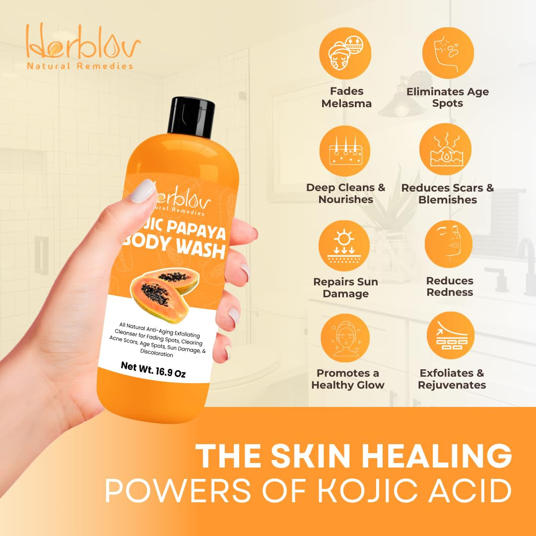 Kojic Acid Soap for Hyperpigmentation – Skin Brightening Kojic Papaya Body Wash – Dark Spot Soap Reduces Acne, Scars, and Evens Skin Tone – Turmeric Body Wash for Brighter Glowing Skin