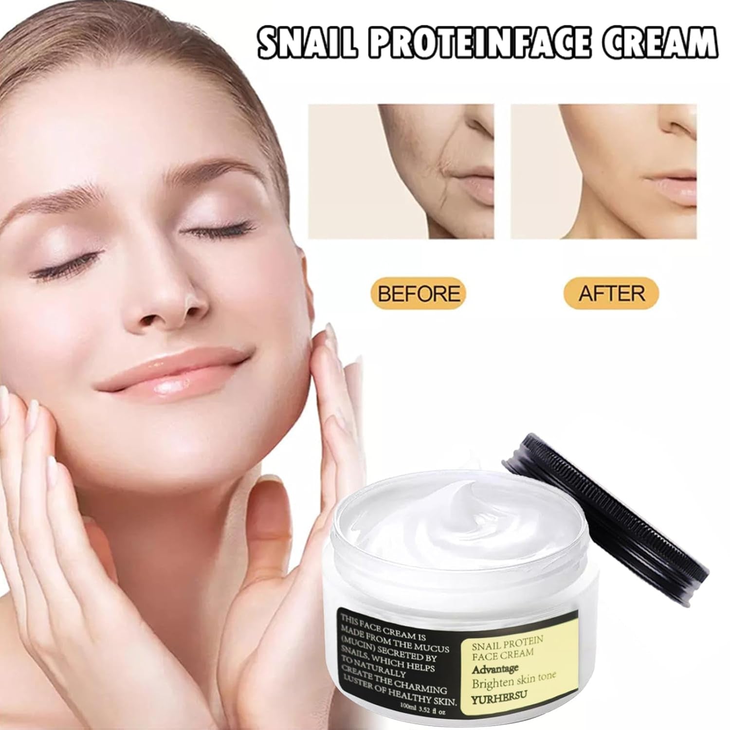 Korean Snail Mucin 93% Moisturizing Cream, Collagen Lifting & Firming Cream, Daily Facial Repair Gel for Dry/Sensitive Skin, Anti-Wrinkle Face Firming, Hydrating Serum Shrink Pores Acne, 3.52 Oz; WNMS