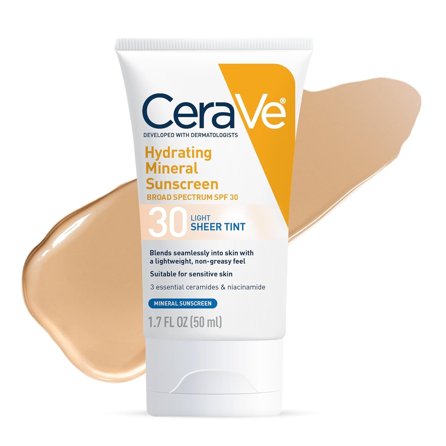 Hydrating Mineral Sunscreen SPF 30 with Sheer Tint, Tinted Mineral Sunscreen with Zinc Oxide & Titanium Dioxide, Blends Seamlessly for Healthy Glow, Stocking Stuffers, Light, 1.7 Oz